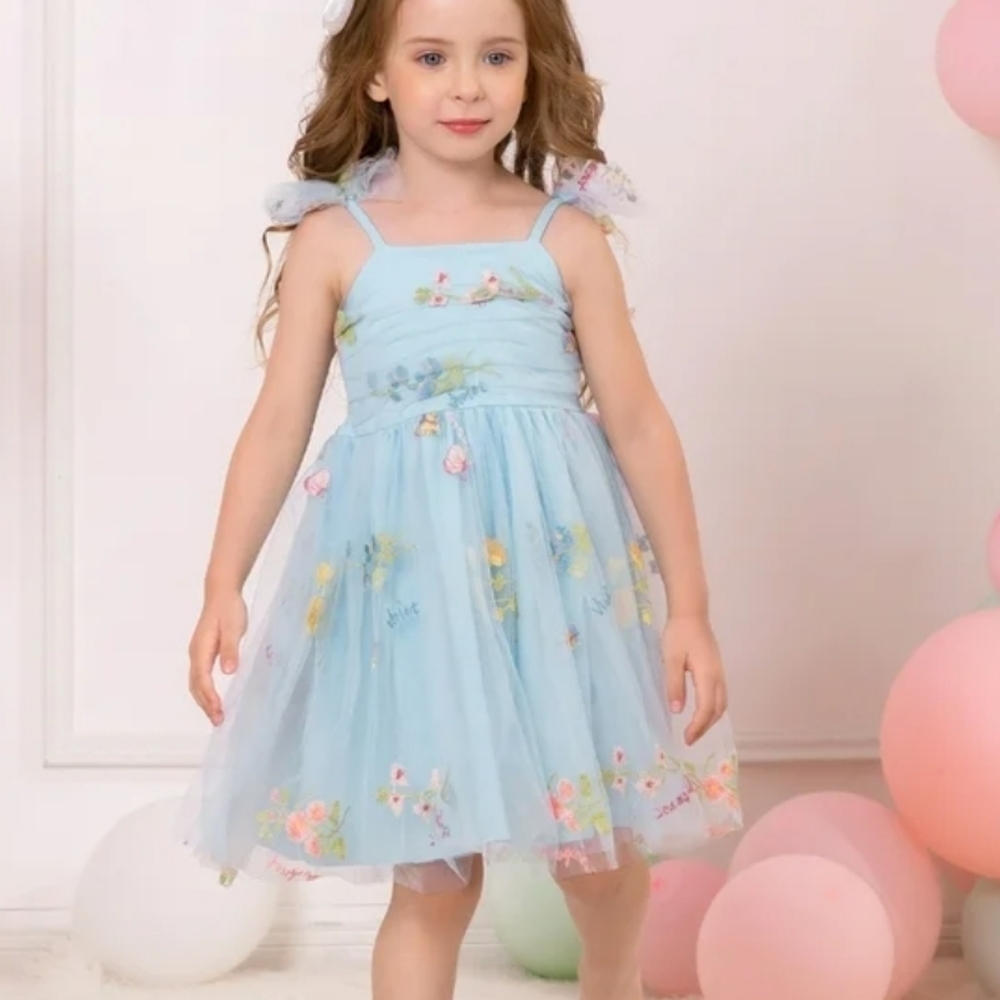 Girls Light Aqua Blue Sundress with Ruffled Trim Sz 90 (18-24months)